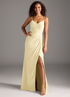 Azazie Deandra Bridesmaid Dresses Lemon Sorbet Mermaid Pleated Chiffon Dress image1