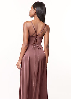 Azazie Maksim Bridesmaid Dresses Vintage Mauve A-Line V-Neck Stretch Satin Dress image3