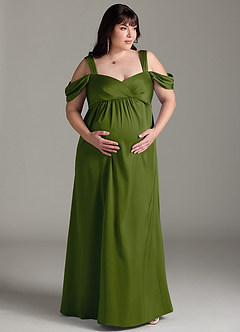 Azazie Rhea Maternity Bridesmaid Dresses A-Line Off-The-Shouler Pleated Stretch Satin Floor-Length Dress image8