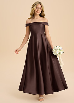 Azazie Sissy Junior Vestido de Ganache de Satén Elástico de Corte en A con Vestidos sin tirantes image1