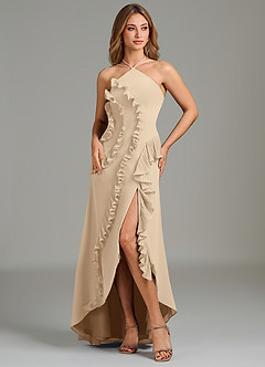 Azazie Yelena Bridesmaid Dresses Champagne A-Line Ruched Chiffon Dress image3