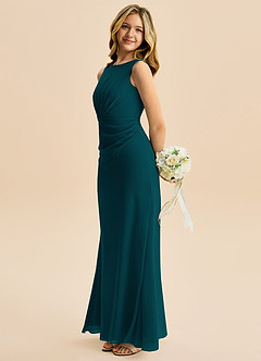 Azazie Floris Junior Robe Trapèze en Mousseline de soie Plissée Vert Pin image5