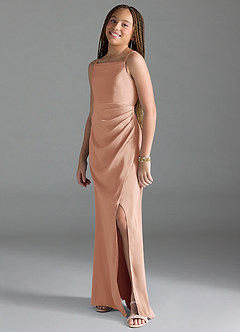 Azazie Leonis Junior A-Linie Plissee Stretch-Satin Kleid Roségold image4