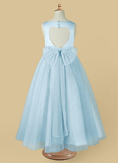 Azazie Muni Flower Girl Dresses Sky Blue A-Line Bow Tulle Dress image3