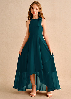 Azazie Boop Girls Formal Blumenmädchenkleider A-Linie Schleifen Chiffon Kleid Kiefer image5
