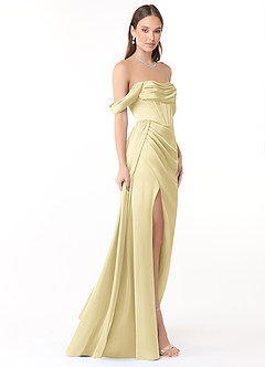 Azazie Amyra Bridesmaid Dresses Lemon Sorbet Mermaid Off the Shoulder Stretch Satin Convertible Dress image4