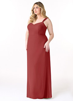 Azazie Denice Bridesmaid Dresses Rust Sheath Pleated Chiffon Dress image11