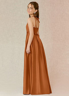 Azazie Arianthe Junior Copper A-Line with Pockets Matte Satin Dress image3