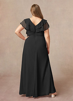 Azazie Snapdragon Mother of the Bride Dresses Black A-Line V-Neck Ruched Chiffon Dress image7