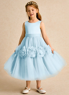 Azazie Vola Flower Girl Dresses Sky Blue Ball-Gown Sleeveless Tulle Dress image5