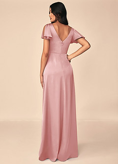 Azazie Soren Robes de demoiselle d'honneur Robe Trapèze en Satin extensible Plissée Rose Poudré image4