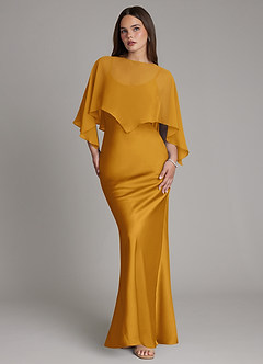 Azazie Ambra Bridesmaid Dresses Butterscotch Mermaid Pleated Stretch Satin Dress image1