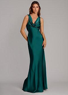 Azazie Cheryl Bridesmaid Dresses Peacock Mermaid Stretch Satin Dress image5