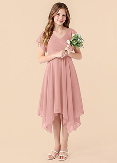 Azazie Janeaurelia Junior Rosette A-Line Pleated Chiffon Dress image5