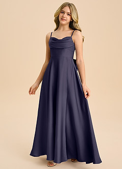 Azazie Bear Junior Vestido de Tormenta de Satén Elástico de Corte en A con Escote de Corazón image4