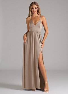 Azazie Aaida Brautjungfernkleider A-Linie Korsett Stretch-Satin Kleid Taupe image1