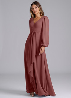 Azazie Omari Brautjungfernkleider A-Linie Langarm Chiffon Kleid Wüstenrose image4