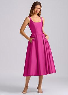 Azazie Amalie Bridesmaid Dresses Fuchsia A-Line Pleated Stretch Satin Dress image3