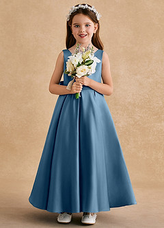 Azazie Honey Bear Flower Girl Dresses Bermuda A-Line Pleated Matte Satin Dress image3