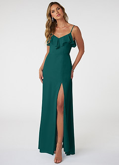 Azazie Natalia Bridesmaid Dresses Peacock A-Line Chiffon Dress image1