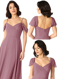 Azazie Tancie Bridesmaid Dresses Vintage Mauve A-Line Off the Shoulder Chiffon Convertible Dress image6