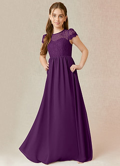 Azazie Delevingne Junior Grape A-Line Lace Chiffon Dress image1