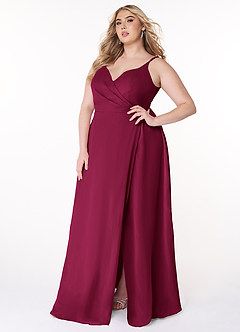 Azazie Lennon Bridesmaid Dresses Burgundy A-Line Lace Chiffon Dress image10