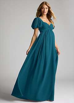 Azazie Madisynn Maternity Bridesmaid Dresses Bow Chiffon Floor-Length Dress image4