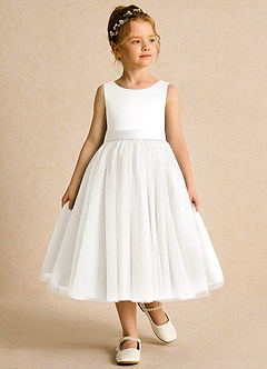 Azazie Pear Blumenmädchenkleider Ballkleid Schleifen Tüll Kleid Elfenbein image4