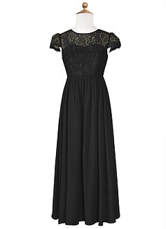 Azazie Delevingne Junior Black A-Line Lace Chiffon Dress image6