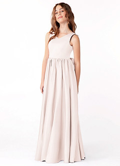 Azazie Hathaway Junior Robe Trapèze en Mat Satiné Arc Rose Pétale image4