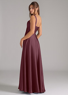 Azazie Shaude Bridesmaid Dresses Sangria A-Line Pleated Stretch Satin Dress image7