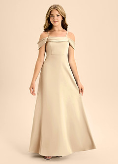 Azazie Anselie Junior Champagne A-Line Off the Shoulder Stretch Satin Dress image7