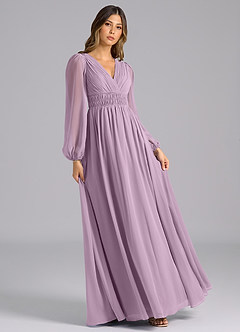 Azazie Palerma Bridesmaid Dresses Wisteria A-Line Long Sleeve Chiffon Dress image4