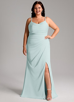 Azazie Deandra Bridesmaid Dresses Mist Mermaid Pleated Stretch Satin Dress image7