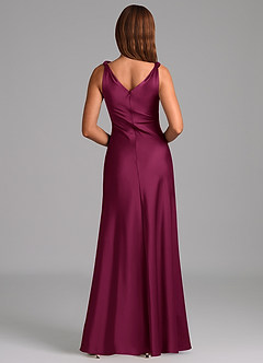 Azazie Nerine Bridesmaid Dresses Red Plum A-Line Pleated Stretch Satin Dress image5