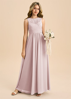 Azazie Skyla Junior Blushing Pink A-Line Pleated Chiffon Dress image6