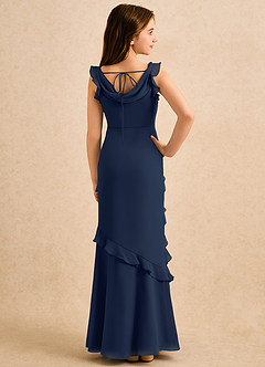 Azazie Aria Girls Formal Flower Girl Dresses Dark Navy Mermaid Ruched Chiffon Dress image1