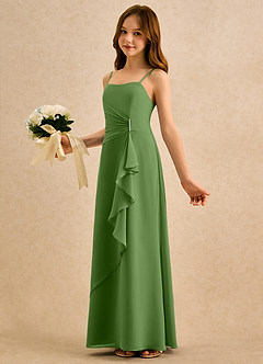 Azazie lolly Girls Formal Robe Demoiselle D'honneur Fillette Robe Trapèze en Mousseline de soie Plissée Basilic image1