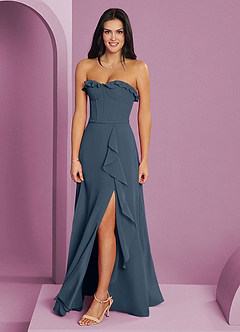 Barbie ♥ Azazie Abiti da Damigella Abito A-Line in Chiffon Scollo a Cuore Blu Nettuno image3