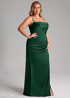Azazie Leonis Bridesmaid Dresses Dark Green Mermaid Pleated Stretch Satin Convertible Dress image14