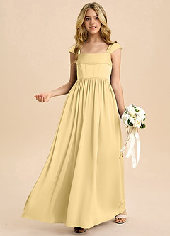Azazie Hattie Junior Butter A-Line Pleated Stretch Satin Dress image4