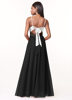 Azazie Zeya Bridesmaid Dresses Ivory Black A-Line V-Neck Pleated Chiffon Dress image3