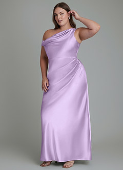 Azazie Emerson Bridesmaid Dresses Lilac Mermaid Off the Shoulder Metallic Satin Dress image11
