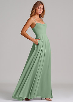 Azazie Elle Brautjungfernkleider A-Linie Plissee Chiffon Kleid Matcha image5