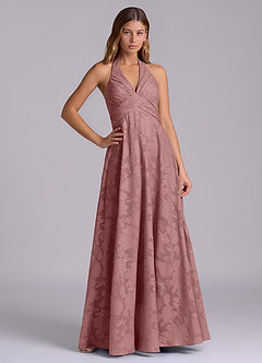 Azazie Tessie Robes de demoiselle d'honneur Robe Trapèze en Blumen-Burnout Plissée Rose Poussiéreuse image1