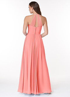 Azazie Ginger Bridesmaid Dresses Coral A-Line Halter Pleated Chiffon Dress image2