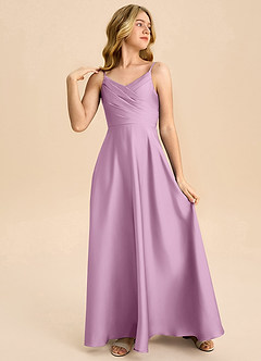 Azazie Bug Junior Linia A Pofałdowany Satyna elastyczna Długość podłogi Młodsza druhna Sukienka image4