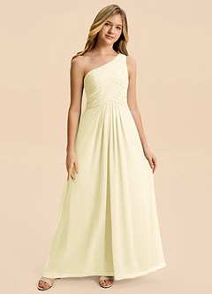 Azazie Emmie Junior Lemon Sorbet A-Line Pleated Chiffon Dress image4