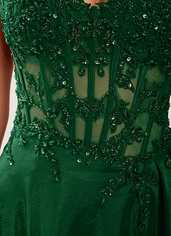 Isoldemark Dunkelgrün Satin-Abendkleid mit Perlen-, Pailletten- und Stickereibesatz image7